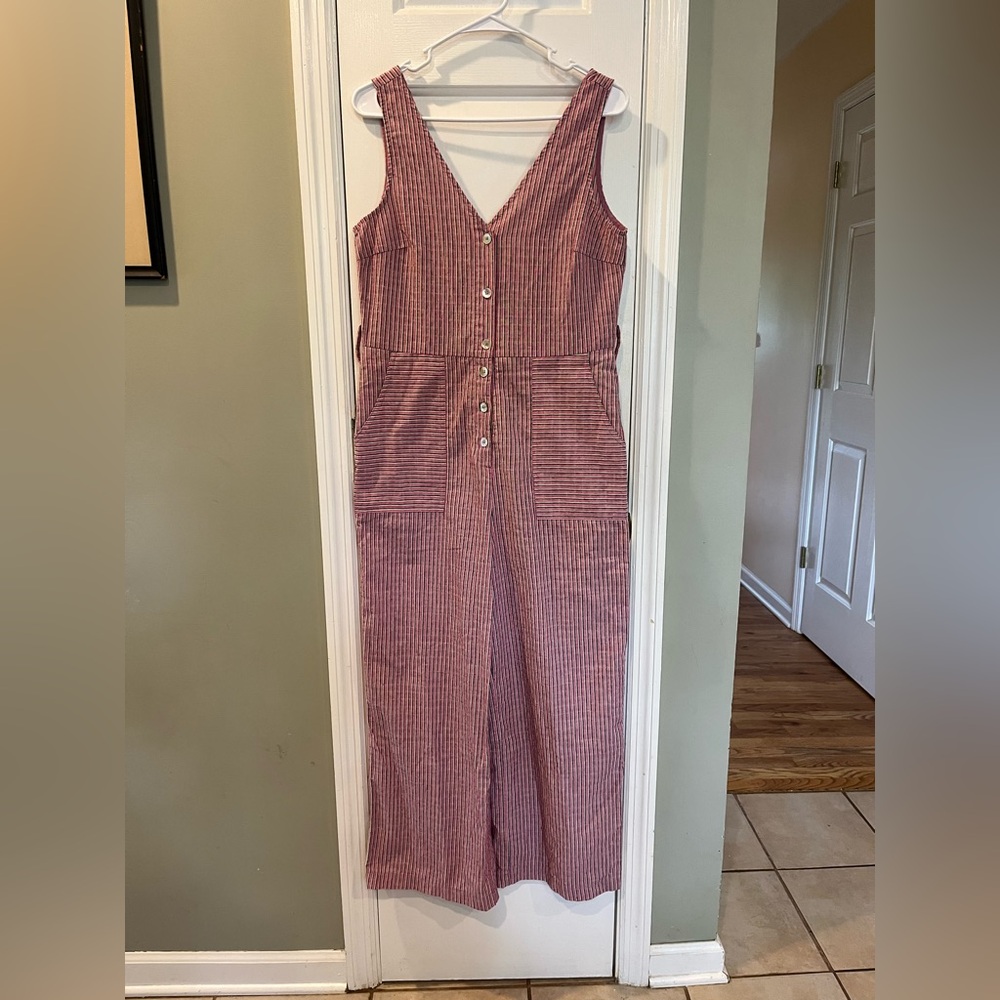 FRNCH Paris wide leg button front strip with pockets Jumpsuit size XS